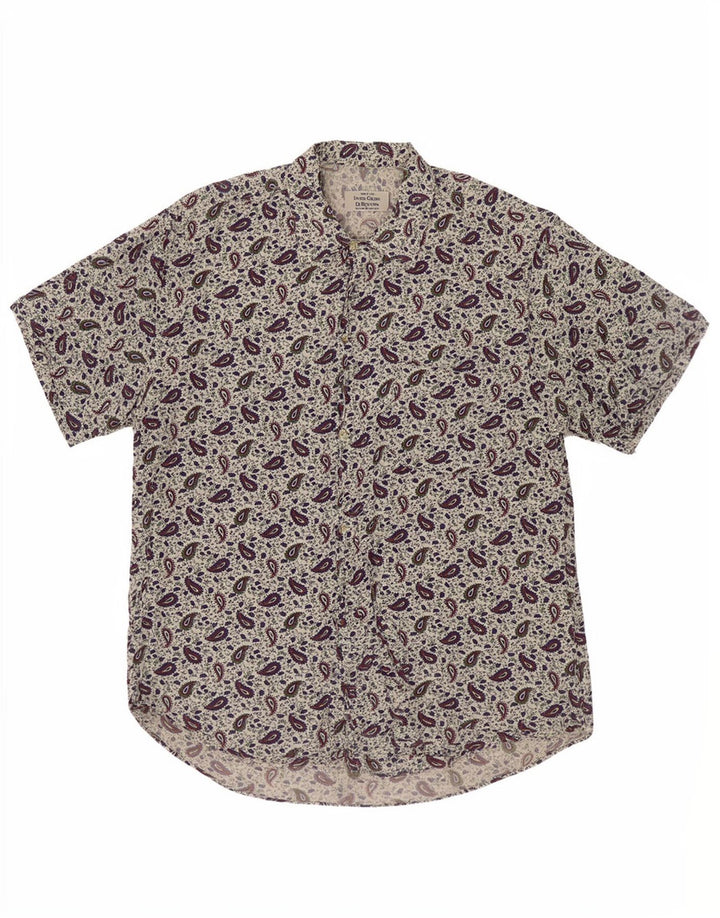 Benetton Mens Short Sleeve Shirt Small White Paisley Viscose