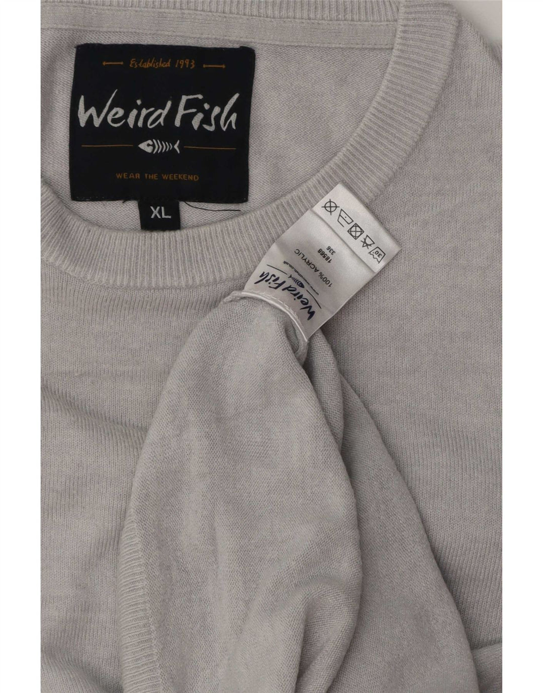 Weird Fish Mens Crew Neck Jumper Sweater XL Grey Flecked Acrylic