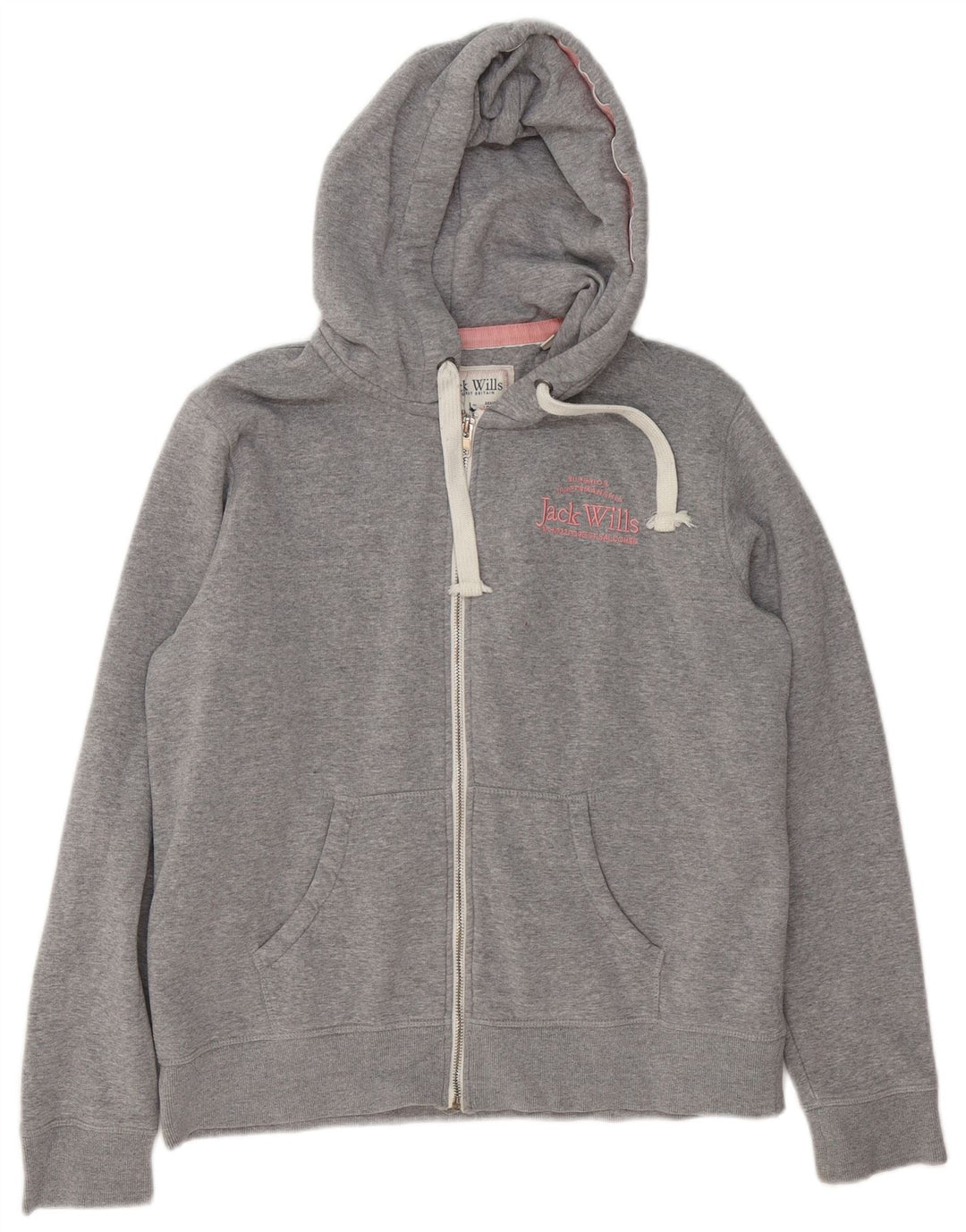 Jack Wills Womens Graphic Oversized Zip Hoodie Sweater UK 16 Large Grey