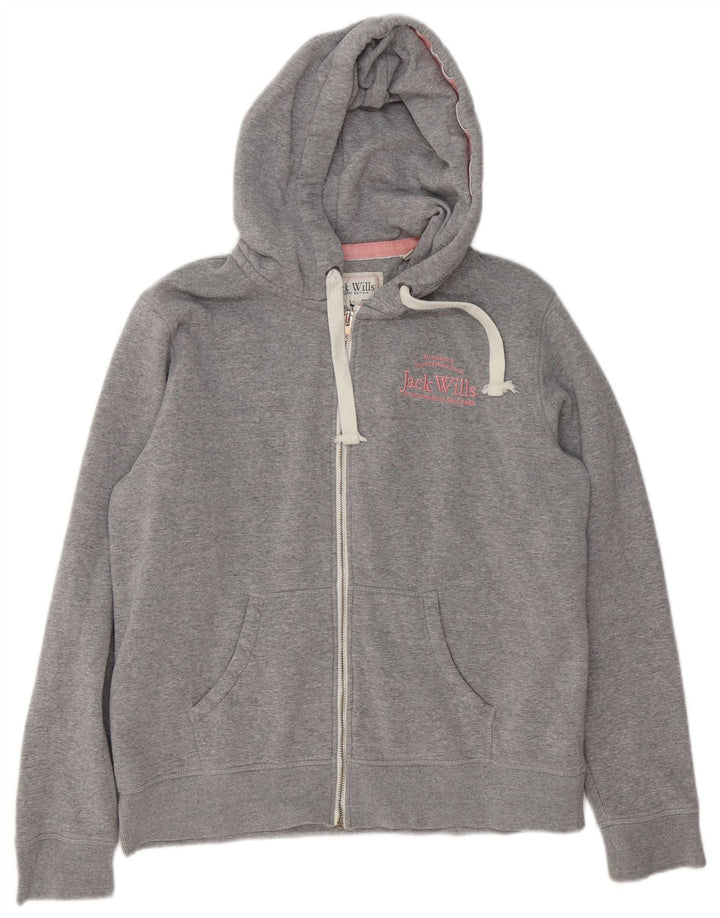 Jack Wills Womens Graphic Oversized Zip Hoodie Sweater UK 16 Large Grey