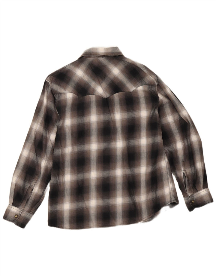 Wrangler Mens Slim Shirt Large Black Plaid Cotton