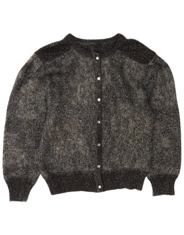 Vintage Womens Cardigan Sweater UK 12 Medium Grey Flecked Mohair