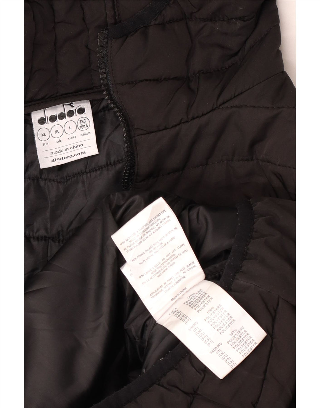 Diadora Mens Hooded Padded Jacket UK 42 XL Black Polyester