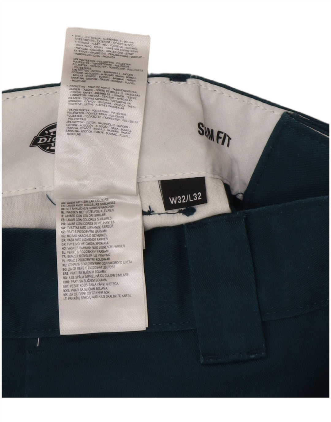 Dickies Mens Slim Fit Chino Trousers W32 L32 Blue Polyester