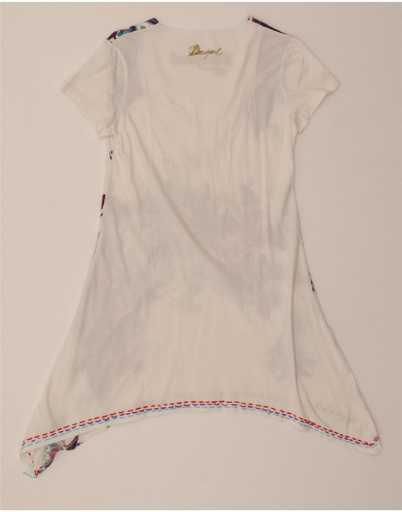 DESIGUAL Womens Graphic Tunic Dress UK 10 Small White Floral Vintage Desigual and Second-Hand Desigual from Messina Hembry 