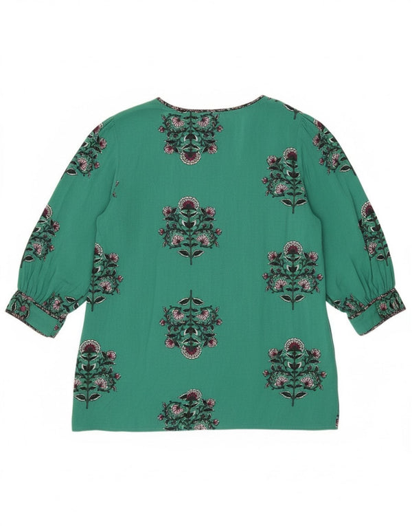Monsoon Womens 3/4 Sleeve Blouse Top UK 14 Medium Green Floral Viscose