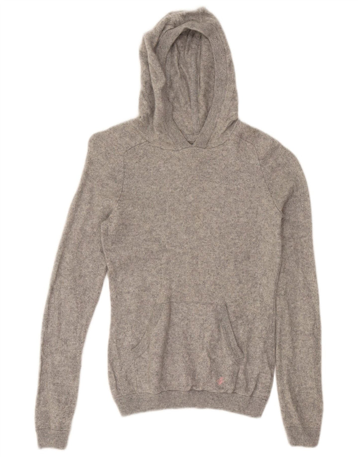 JACK WILLS Womens Crop Hooded Jumper Sweater UK 12 Medium  Grey Cashmere