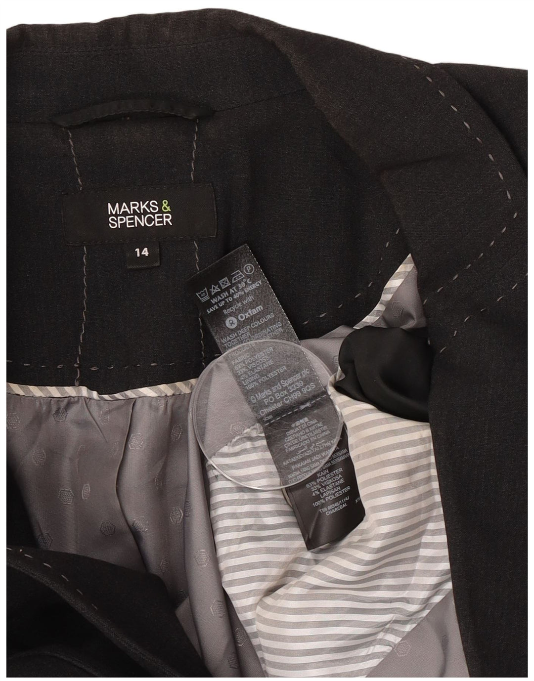 Marks & Spencer Womens 1 Button Blazer Jacket UK 14 Large Black Polyester