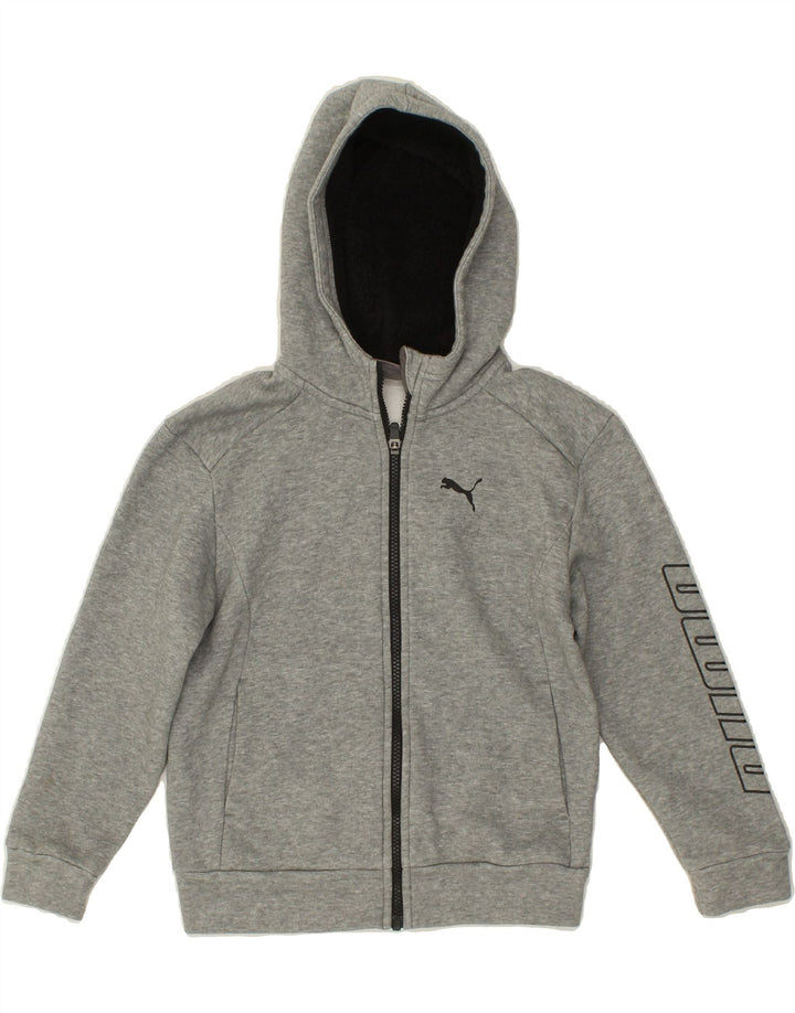PUMA Boys Graphic Zip Hoodie Sweater 9-10 Years Grey Cotton Vintage Puma and Second-Hand Puma from Messina Hembry 