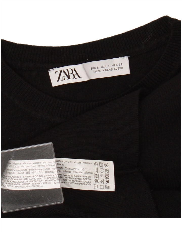 Zara Womens Crop Top Long Sleeve UK 8 Small Black Viscose