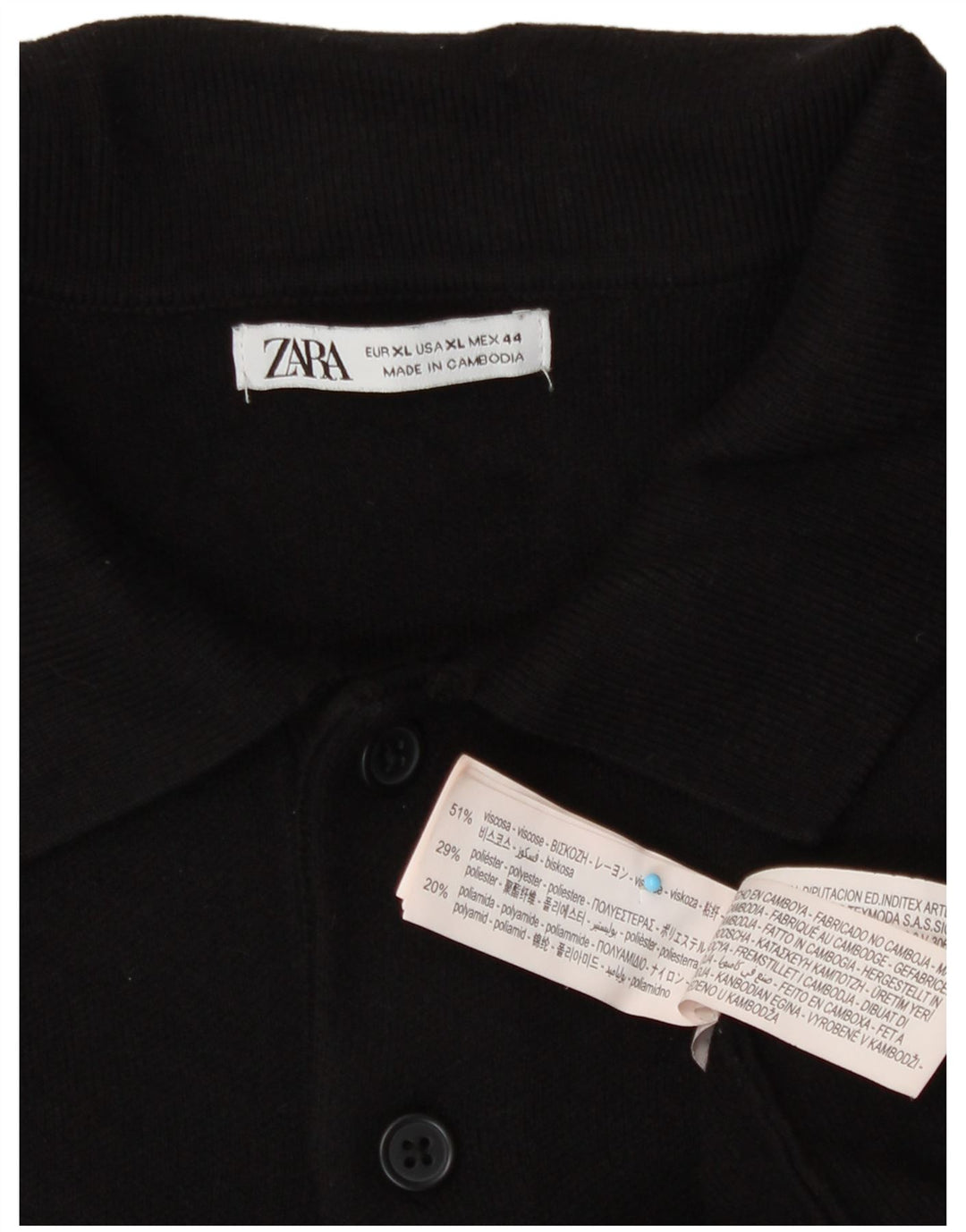 Zara Mens Polo Neck Jumper Sweater XL Black Viscose