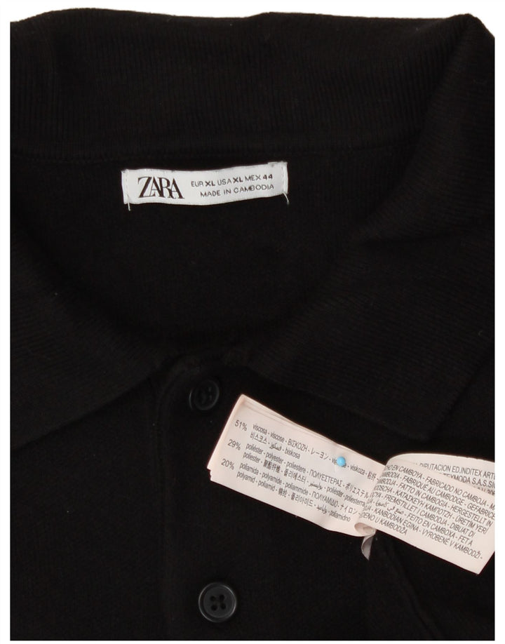 Zara Mens Polo Neck Jumper Sweater XL Black Viscose