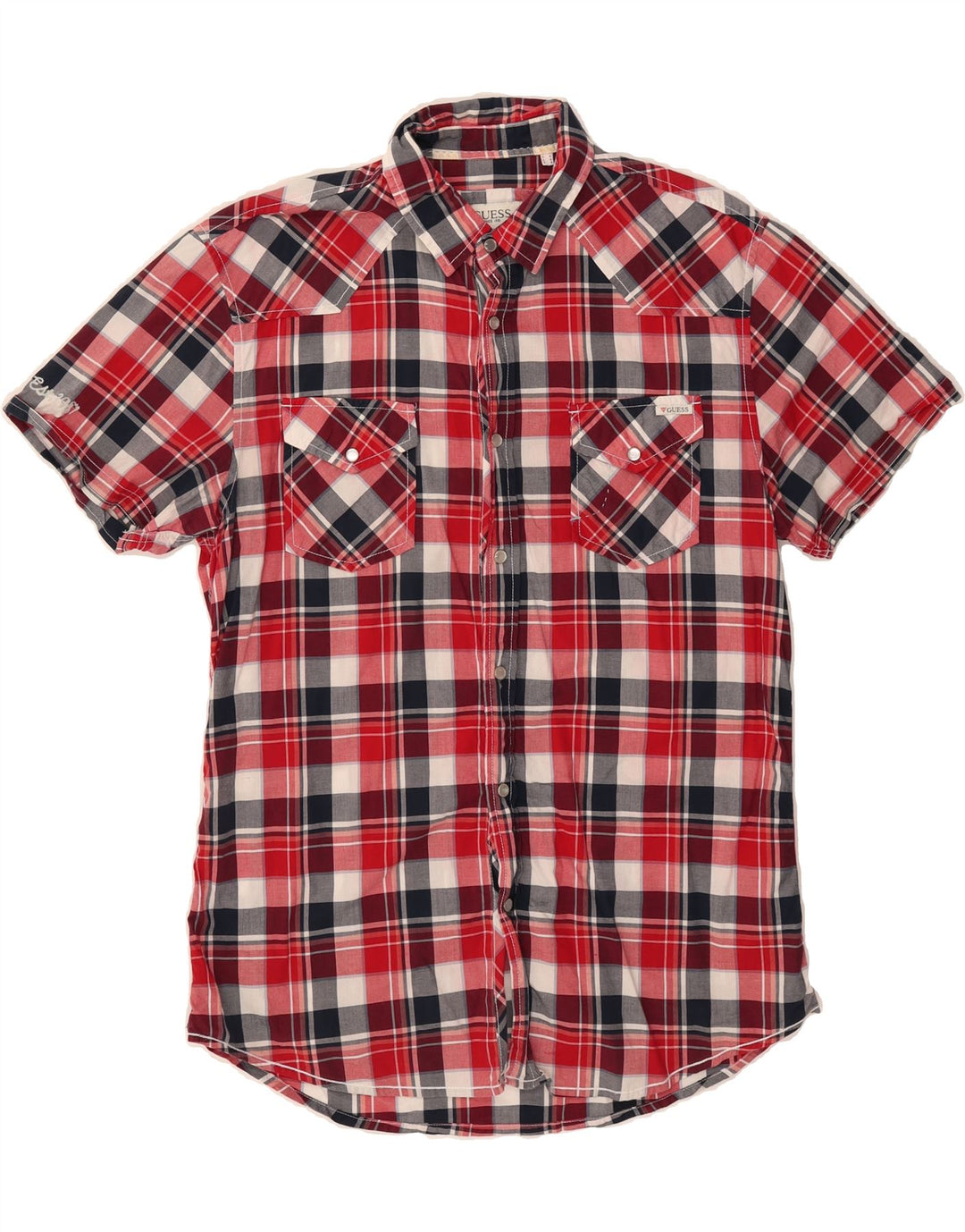 GUESS Mens Short Sleeve Shirt Large Red Check Cotton Vintage Guess and Second-Hand Guess from Messina Hembry 