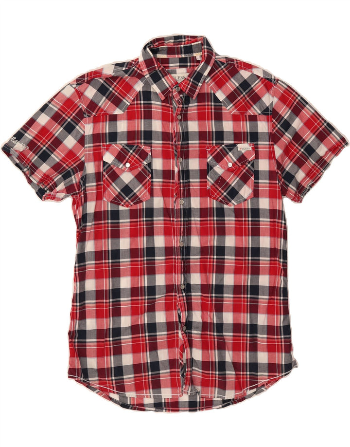 GUESS Mens Short Sleeve Shirt Large Red Check Cotton Vintage Guess and Second-Hand Guess from Messina Hembry 
