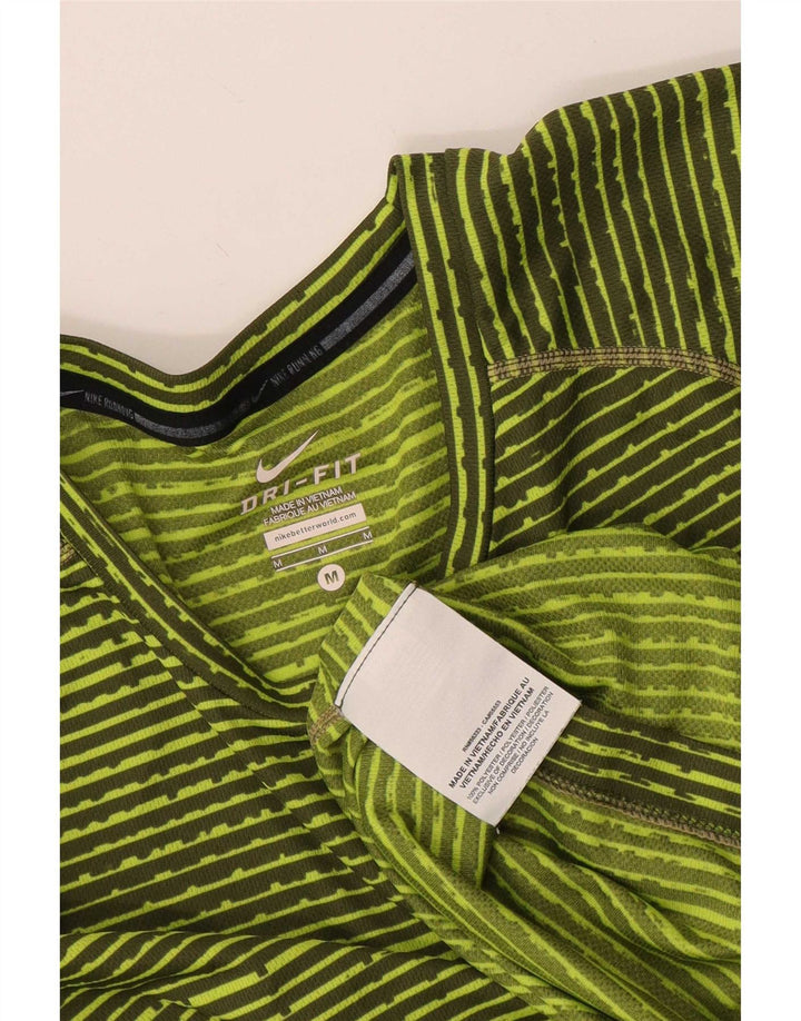 Nike Womens Dri Fit T-Shirt Top UK 14 Medium Green Striped Polyester