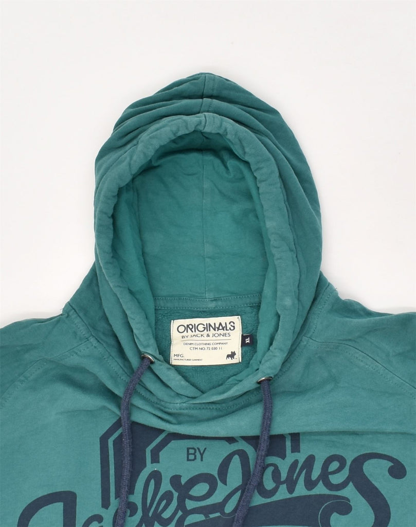 JACK & JONES Mens Graphic Hoodie Jumper XL Green Cotton | Vintage Jack & Jones | Thrift | Second-Hand Jack & Jones | Used Clothing | Messina Hembry 