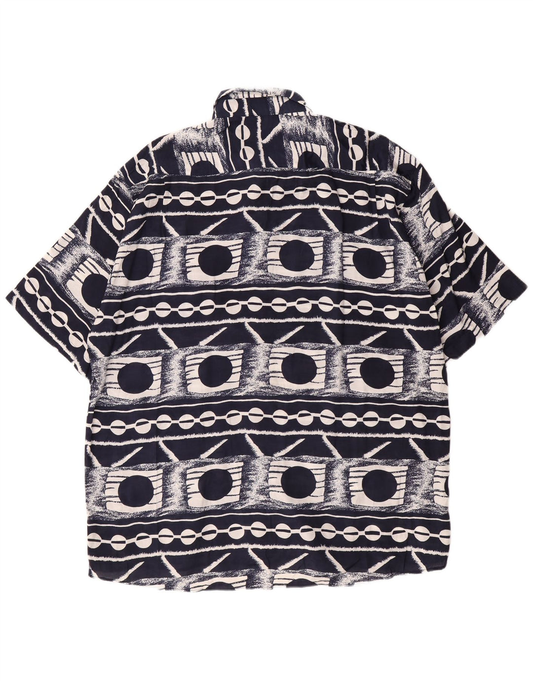 Cotton Club Mens Short Sleeve Shirt XL Navy Blue Geometric Viscose