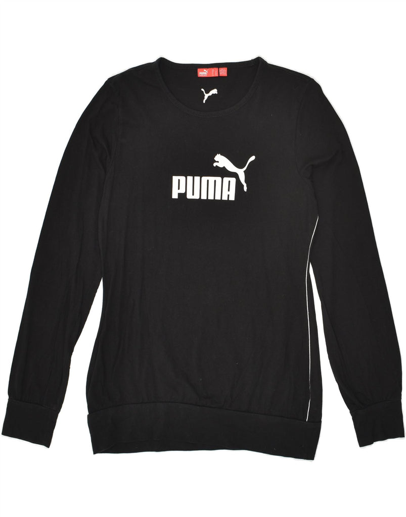 PUMA Womens Graphic Sweatshirt Jumper UK 14 Medium Black Cotton | Vintage Puma | Thrift | Second-Hand Puma | Used Clothing | Messina Hembry 