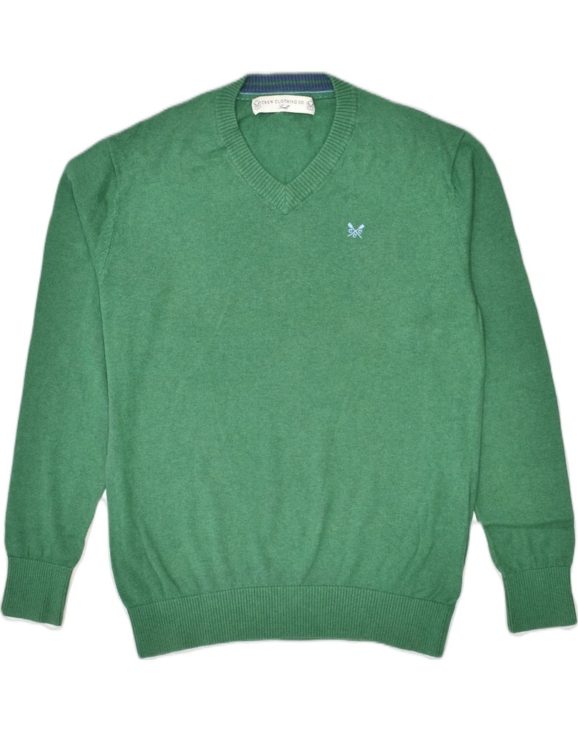 CREW CLOTHING Mens V-Neck Jumper Sweater Small Green Cotton | Vintage Crew Clothing | Thrift | Second-Hand Crew Clothing | Used Clothing | Messina Hembry 