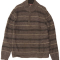 White Stuff Mens Zip Neck Jumper Sweater Large Grey Striped Lambswool