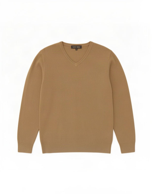 Marks & Spencer Mens V-Neck Jumper Sweater Medium Beige Acrylic