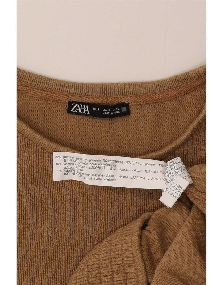 Zara Womens Oversized Top Long Sleeve UK 10 Small Brown Polyester