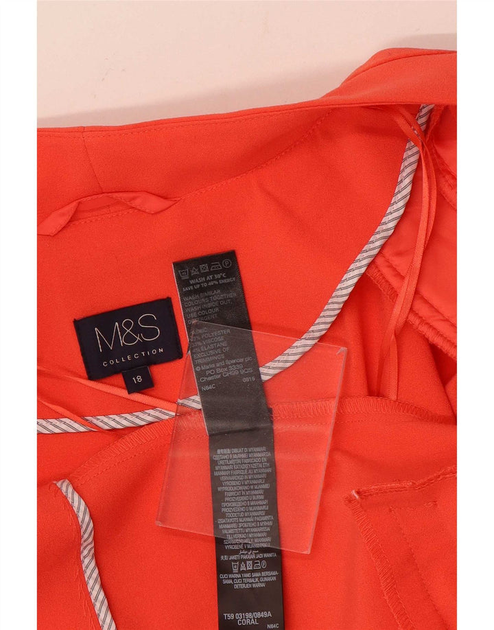 Marks & Spencer Womens Open Blazer Jacket UK 18 XL Orange Polyester