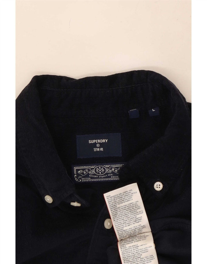 Superdry Mens Corduroy Shirt Large Navy Blue Cotton