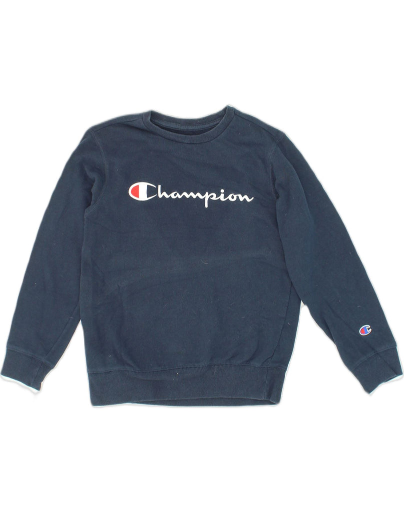 CHAMPION Boys Graphic Sweatshirt Jumper 10-11 Years Medium Navy Blue | Vintage Champion | Thrift | Second-Hand Champion | Used Clothing | Messina Hembry 