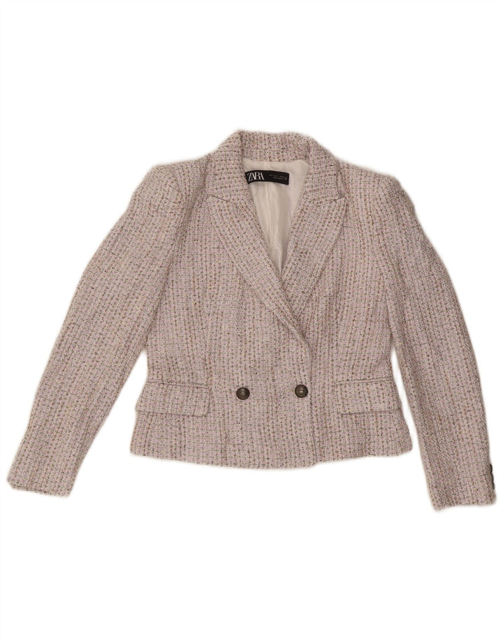 Zara Womens Double Breasted Blazer Jacket UK 10 Small Beige Flecked