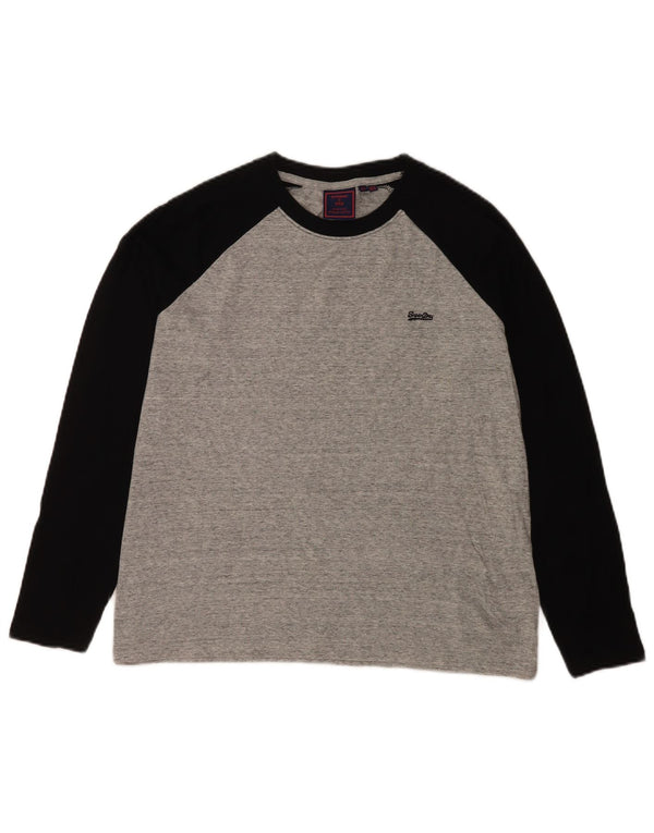 Superdry Womens Top Long Sleeve UK 12 Medium Grey Colourblock Cotton