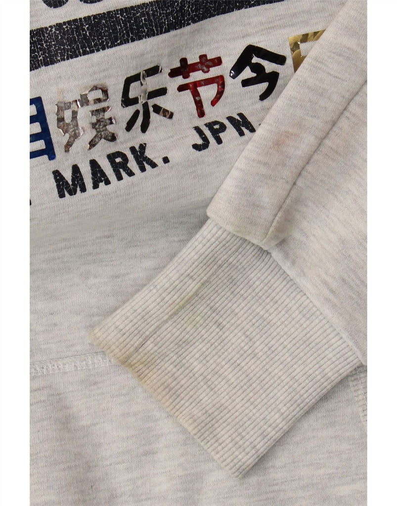 SUPERDRY Womens Graphic Hoodie Jumper UK 14 Medium Grey Vintage Superdry and Second-Hand Superdry from Messina Hembry 