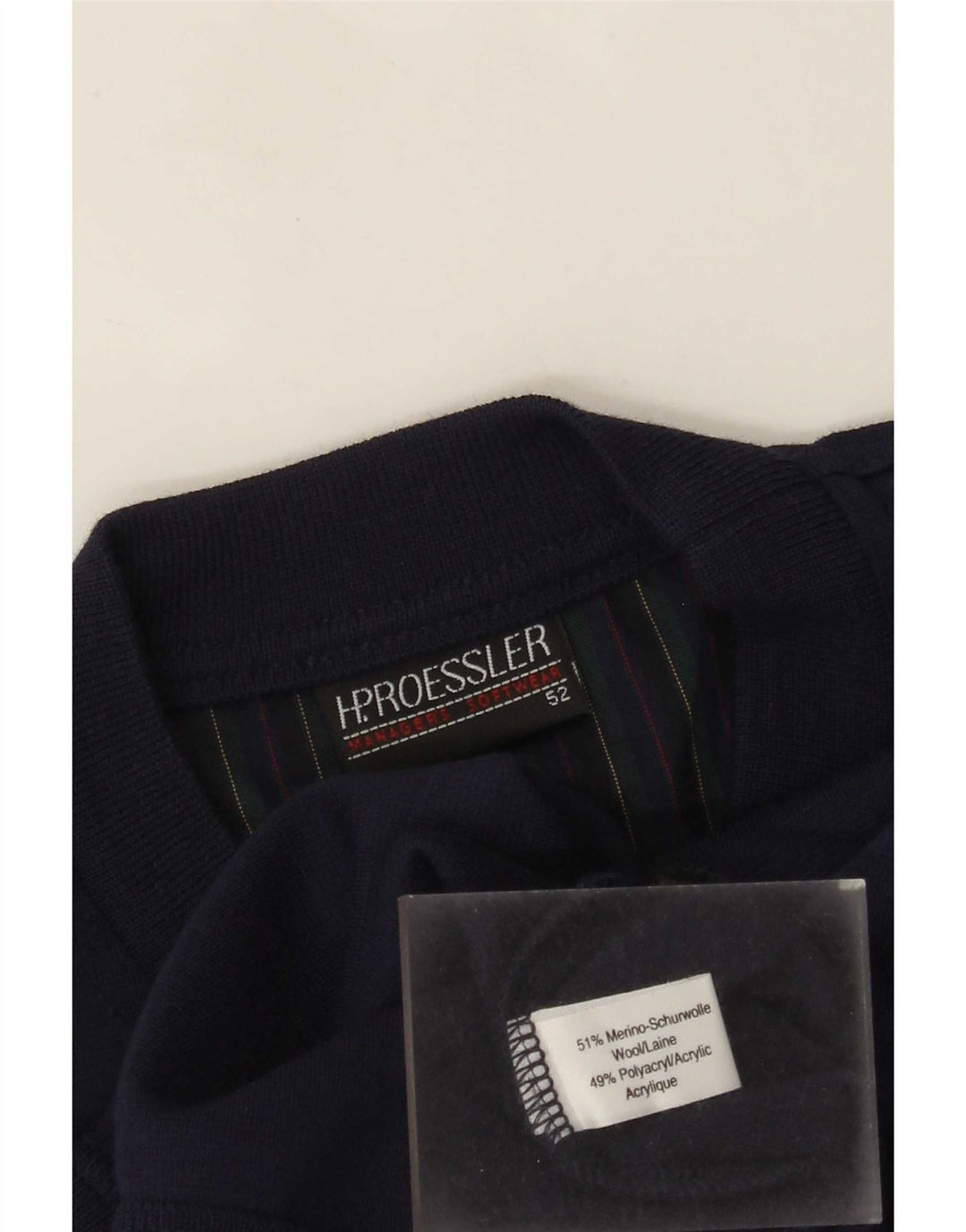 Vintage Mens Crew Neck Jumper Sweater EU 52 Large Navy Blue Polyacrylic