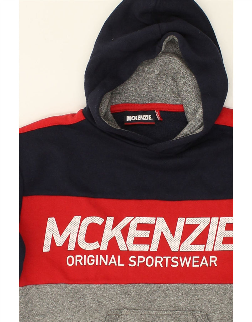 MCKENZIE Boys Graphic Hoodie Jumper 10-11 Years Navy Blue Colourblock | Vintage Mckenzie | Thrift | Second-Hand Mckenzie | Used Clothing | Messina Hembry 