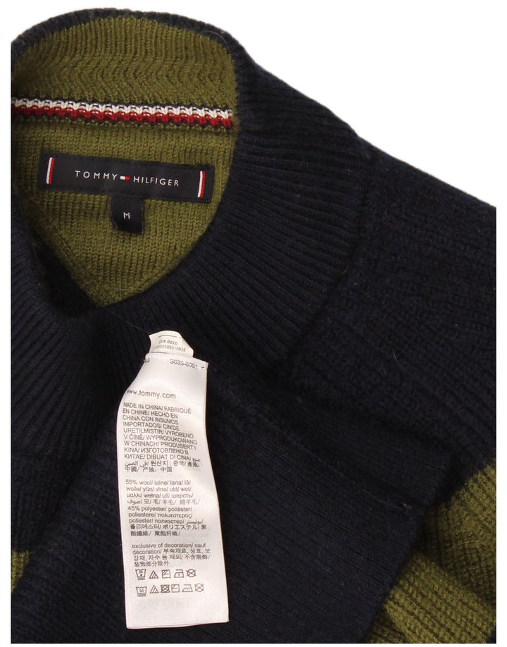 Tommy Hilfiger Mens Turtle Neck Jumper Sweater Medium Khaki Striped Wool