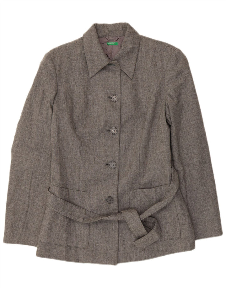 Benetton Womens 5 Button Blazer Jacket IT 44 Medium Grey Virgin Wool