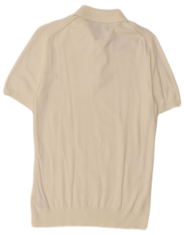 Marks & Spencer Mens Short Sleeve Polo Neck Jumper Sweater Small Off White