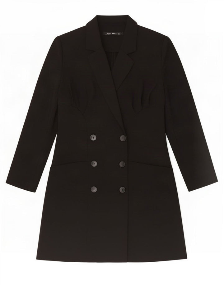 Zara Womens Double Breasted Coat UK 12 Medium Black