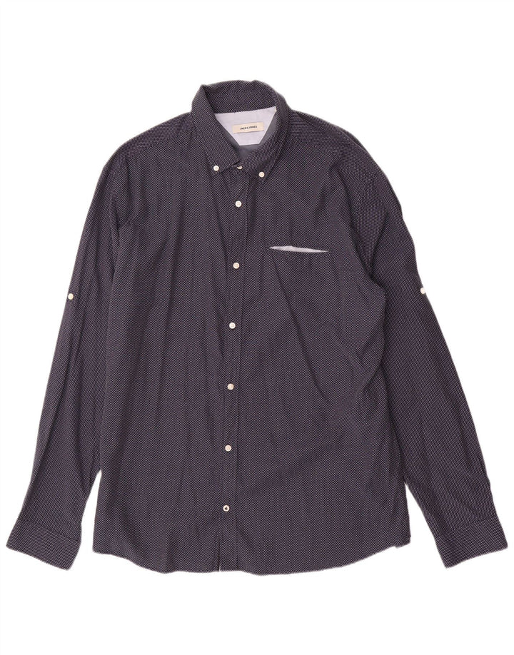 Jack & Jones Mens Shirt 2XL Navy Blue Geometric Cotton