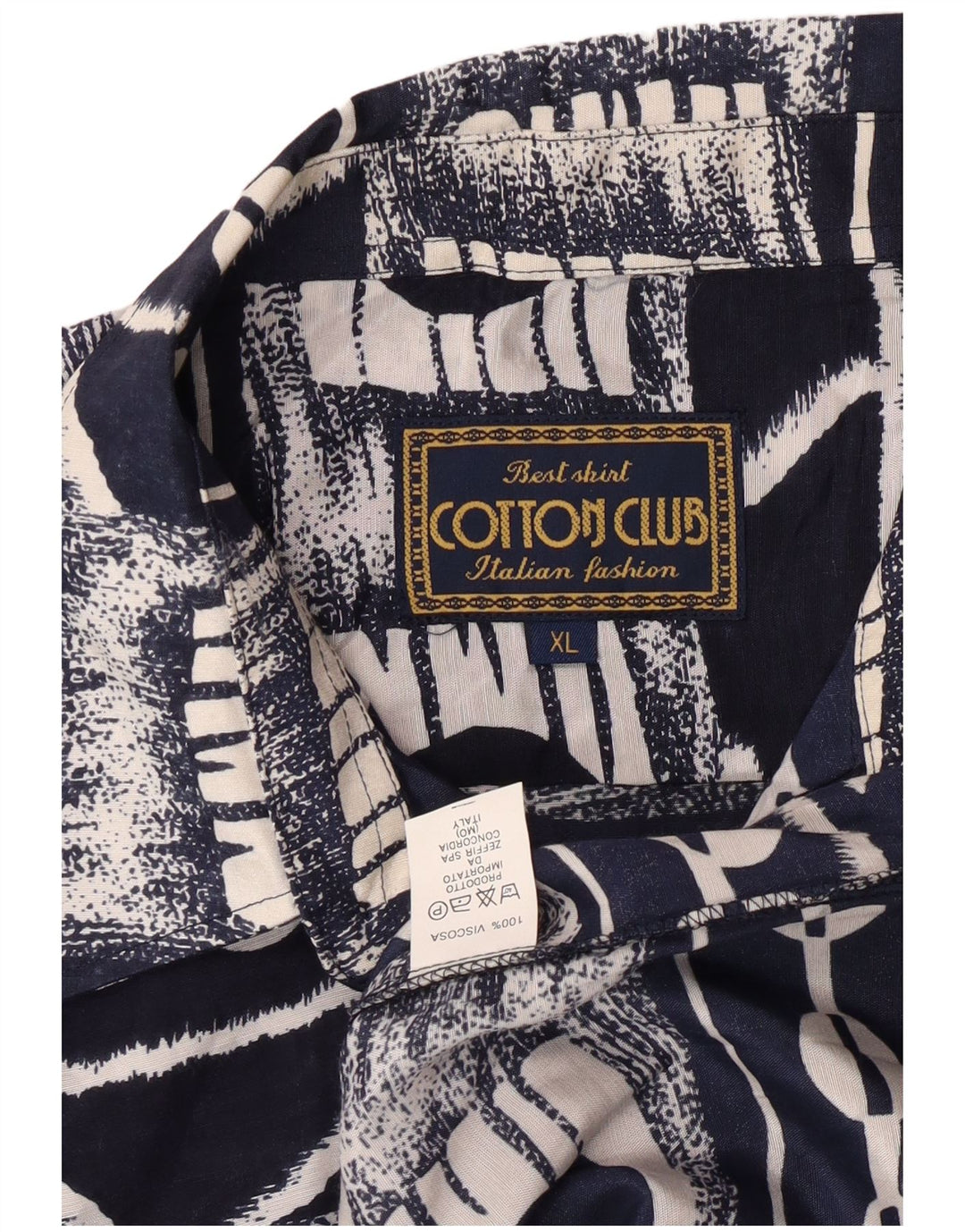 Cotton Club Mens Short Sleeve Shirt XL Navy Blue Geometric Viscose