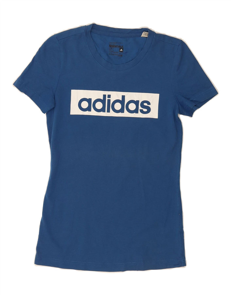 ADIDAS Womens Graphic T-Shirt Top UK 4/6 XS Navy Blue Cotton Vintage Adidas and Second-Hand Adidas from Messina Hembry 