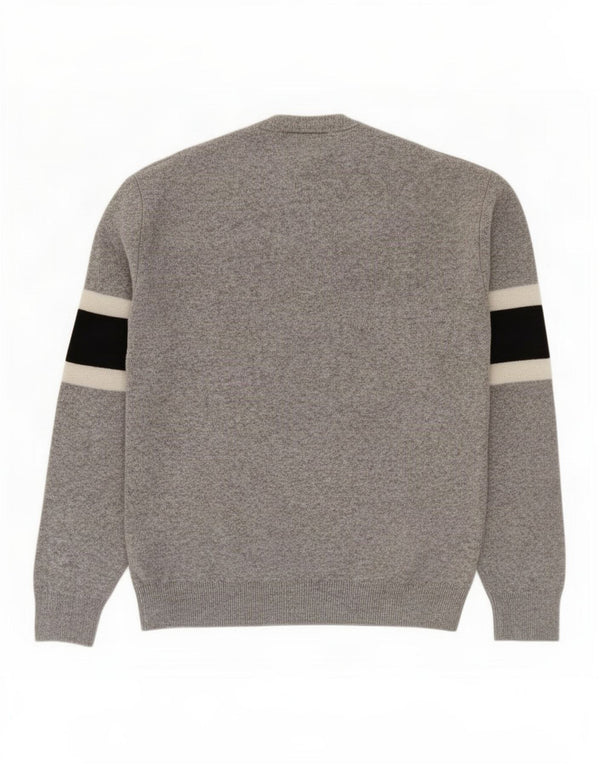 Lacoste Mens Crew Neck Jumper Sweater Size 3 Small Grey Colourblock Wool