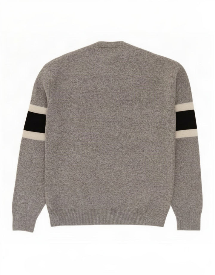 Lacoste Mens Crew Neck Jumper Sweater Size 3 Small Grey Colourblock Wool