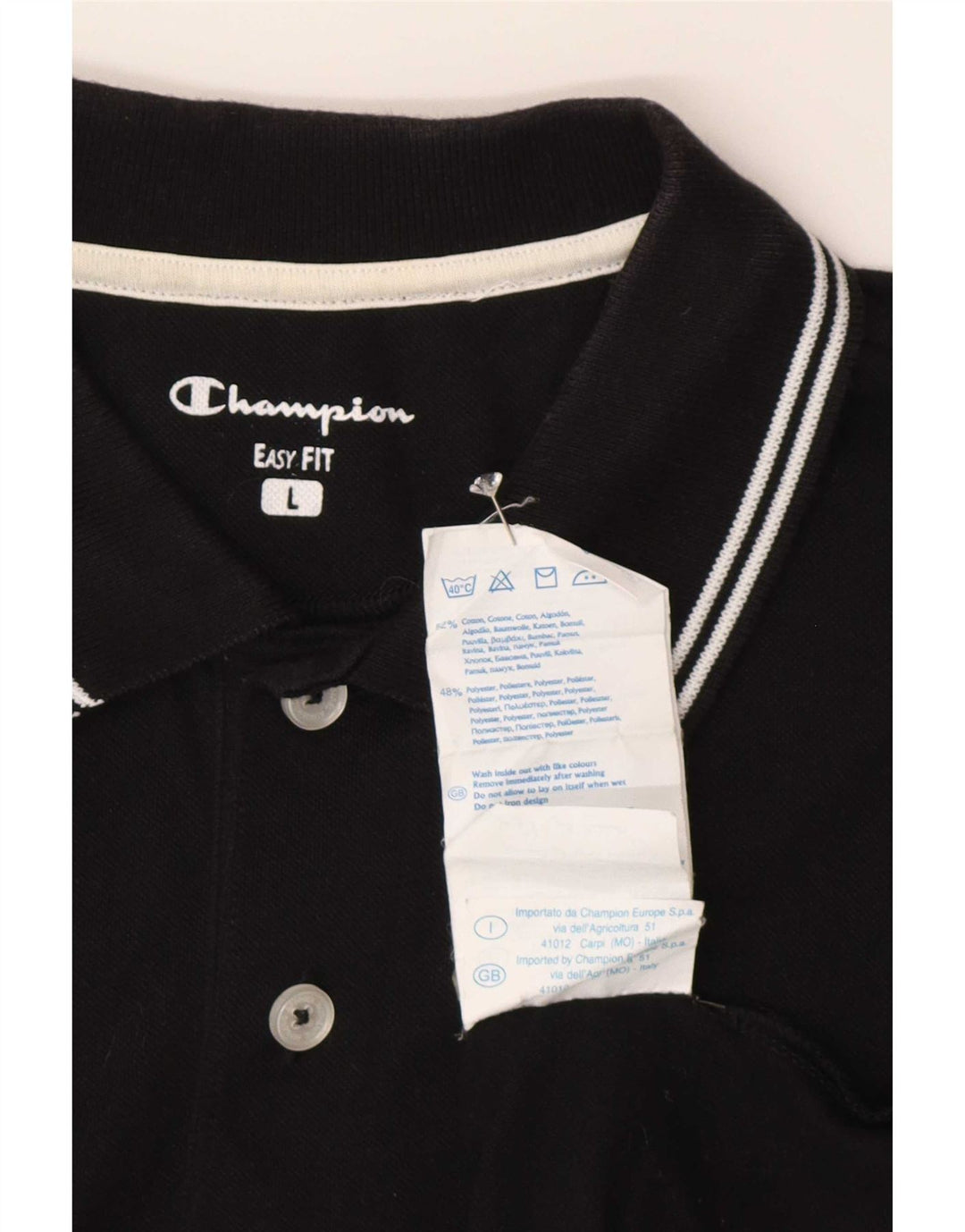 Champion Mens Easy Fit Polo Shirt Large Black Cotton