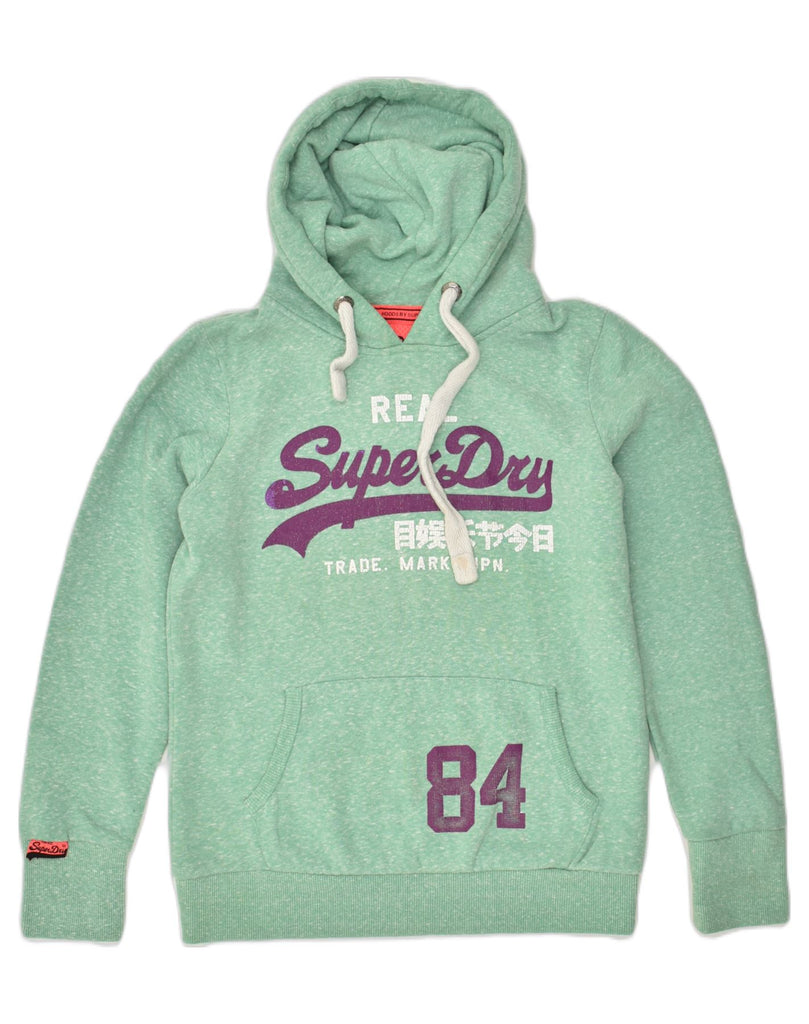 SUPERDRY Womens Graphic Hoodie Jumper UK 14 Medium Green Cotton | Vintage Superdry | Thrift | Second-Hand Superdry | Used Clothing | Messina Hembry 