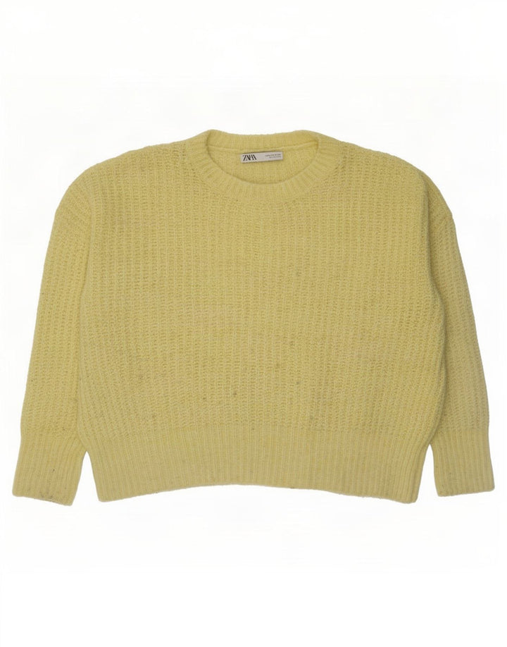 Zara Womens Oversized Crew Neck Jumper Sweater UK 14 Medium Yellow