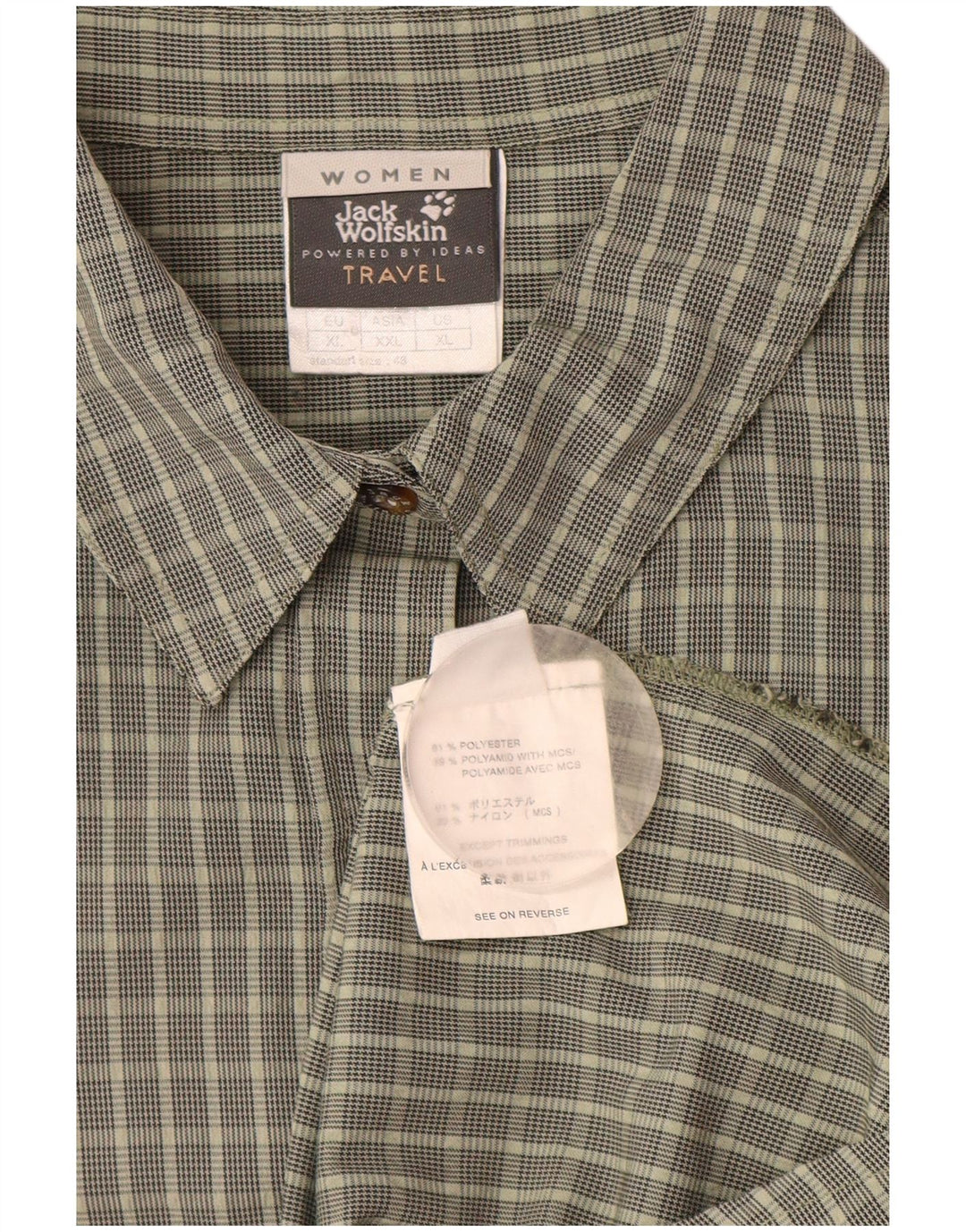 JACK WOLFSKIN Womens Short Sleeve Shirt UK 18 XL Khaki Check Polyester