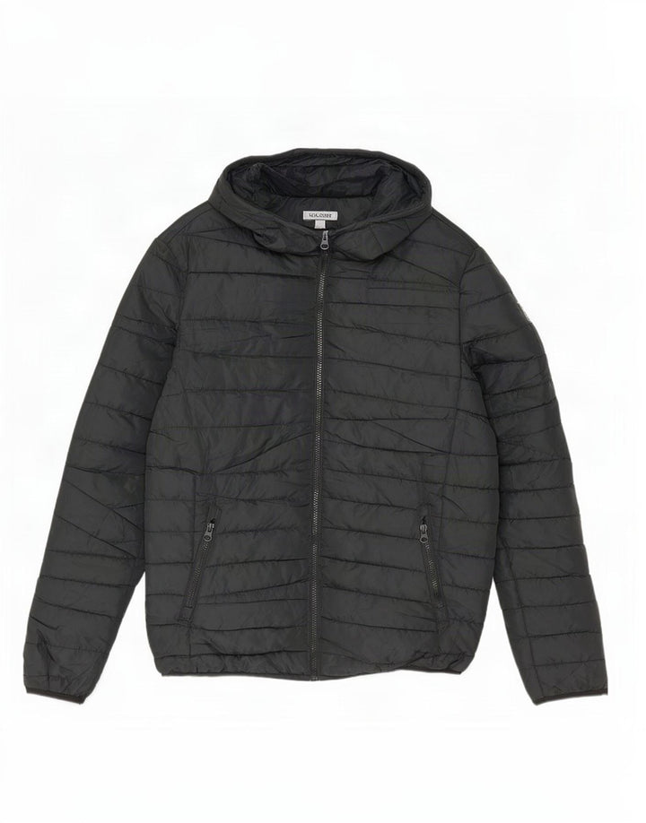 Jack & Jones Mens Hooded Padded Jacket UK 36 Small Black Polyester