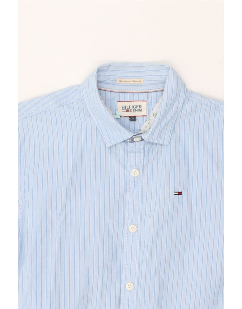 TOMMY HILFIGER Mens Short Sleeve Shirt Small Blue Striped Cotton | Vintage Tommy Hilfiger | Thrift | Second-Hand Tommy Hilfiger | Used Clothing | Messina Hembry 