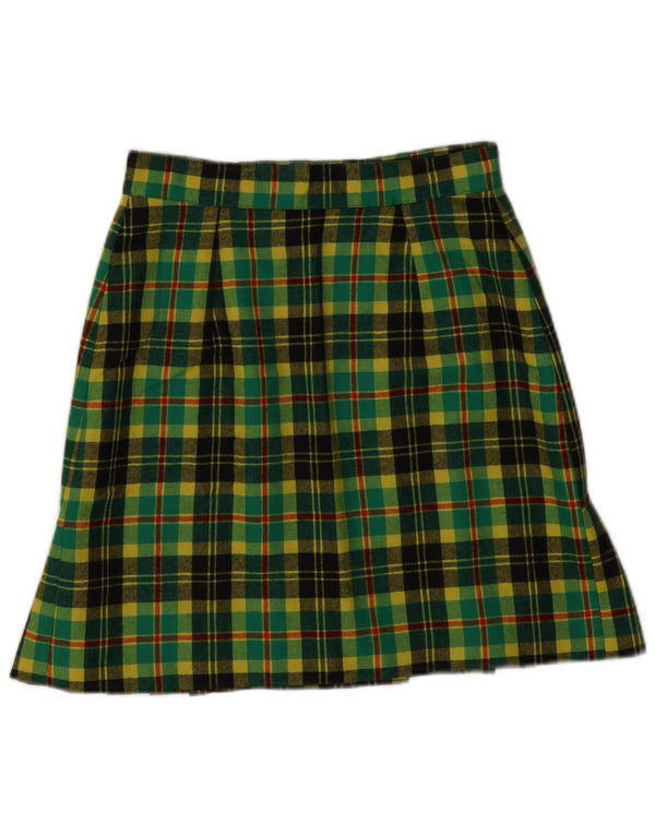 Vintage Womens High Waist Mini Skirt IT 42 Medium W26  Green Plaid Wool